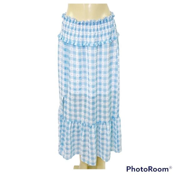 Top Shop Gingham smocked midi skirt NWOT size 4 - Picture 4 of 4